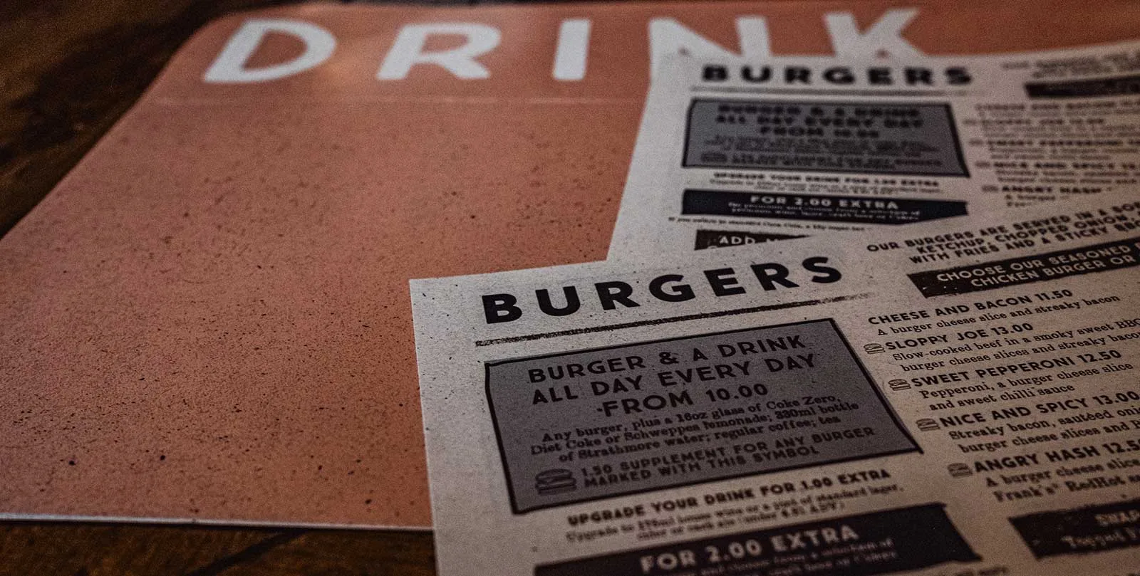 Well-designed menu for a fine dining burger place