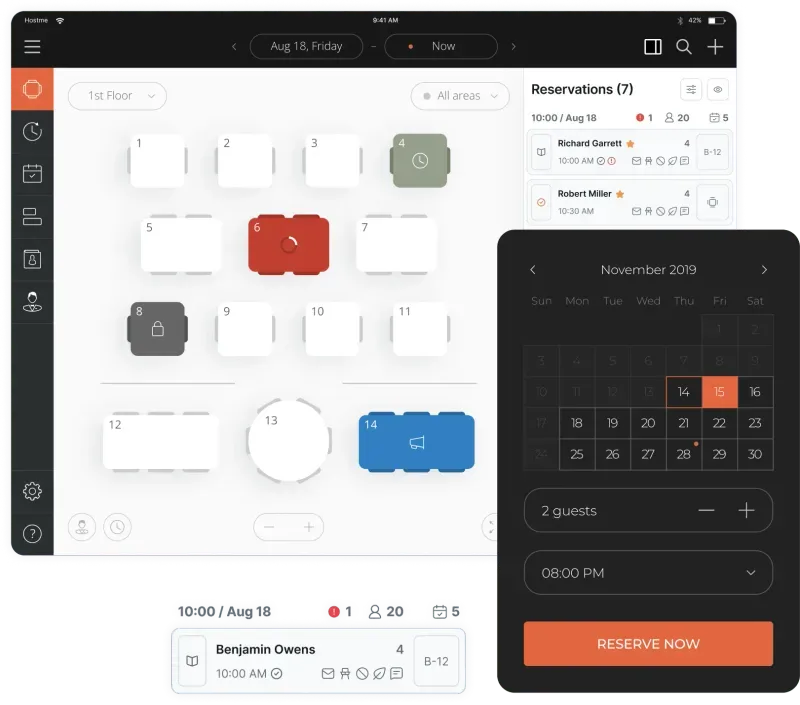 Hostme reservation and table management interface