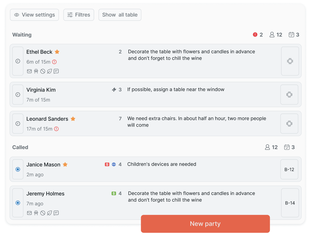 Hostme interface displaying the waitlist and invited guests.