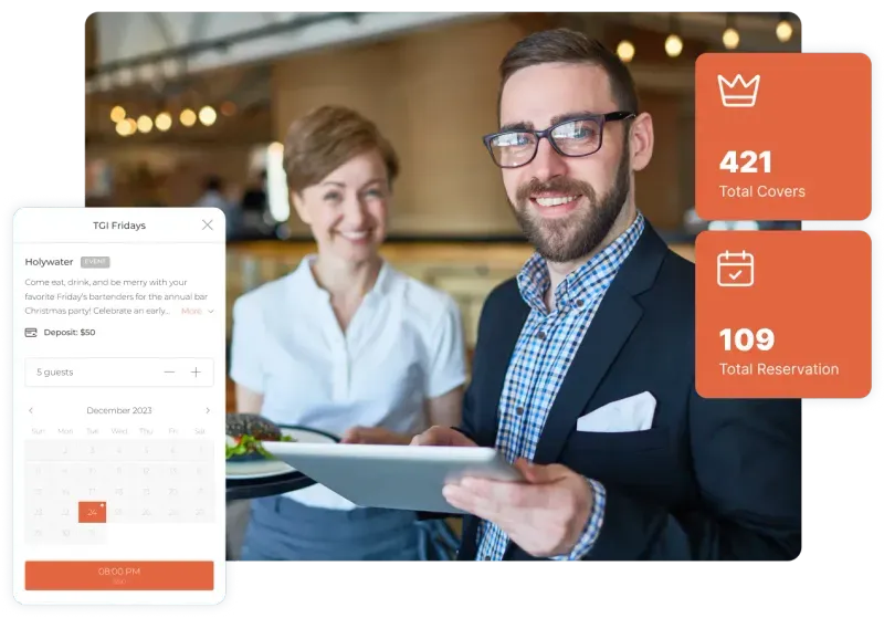 A restaurant operator using Hostme on a tablet.