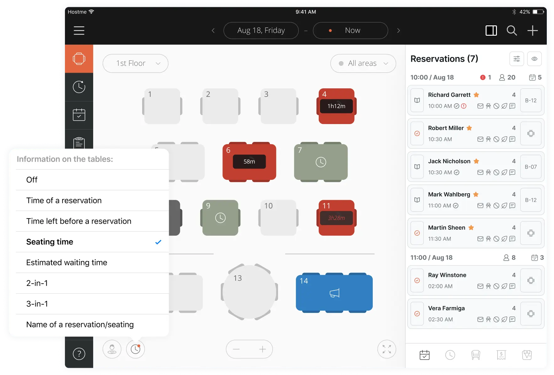 Hostme table management interface.