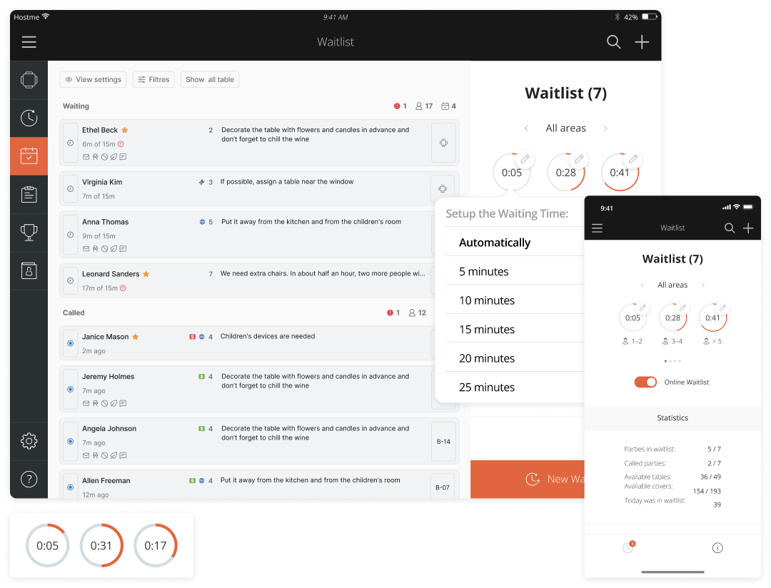 Hostme online restaurant waitlist system.